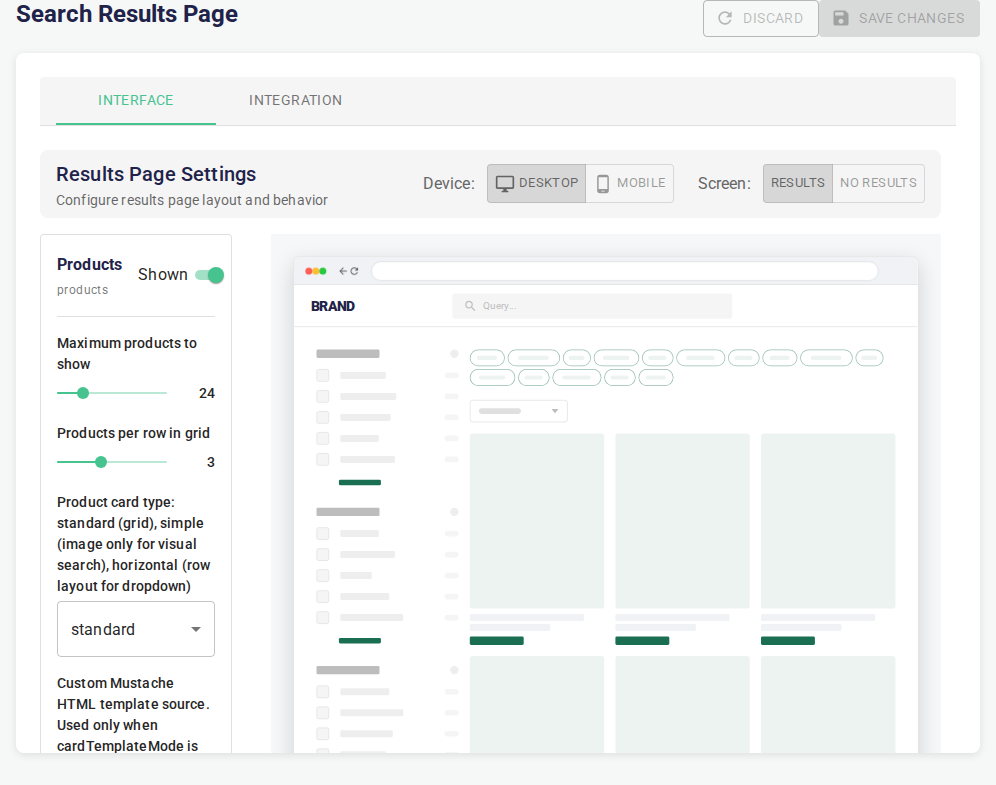Search Pro interface customization settings