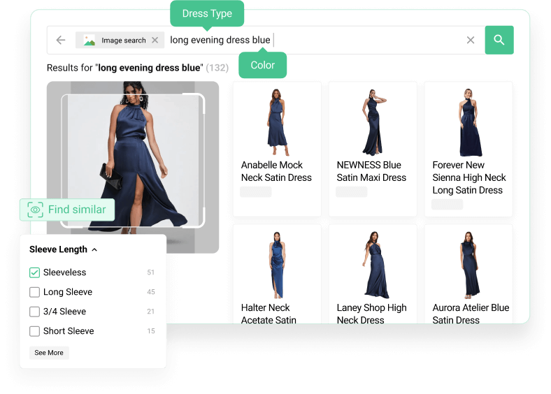 Combined visual search, filters, and voice search flow